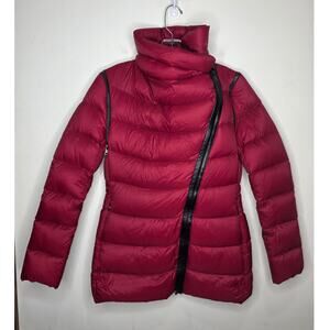 Mackage Queren convertible down puffer coat vest leather trim - red - small